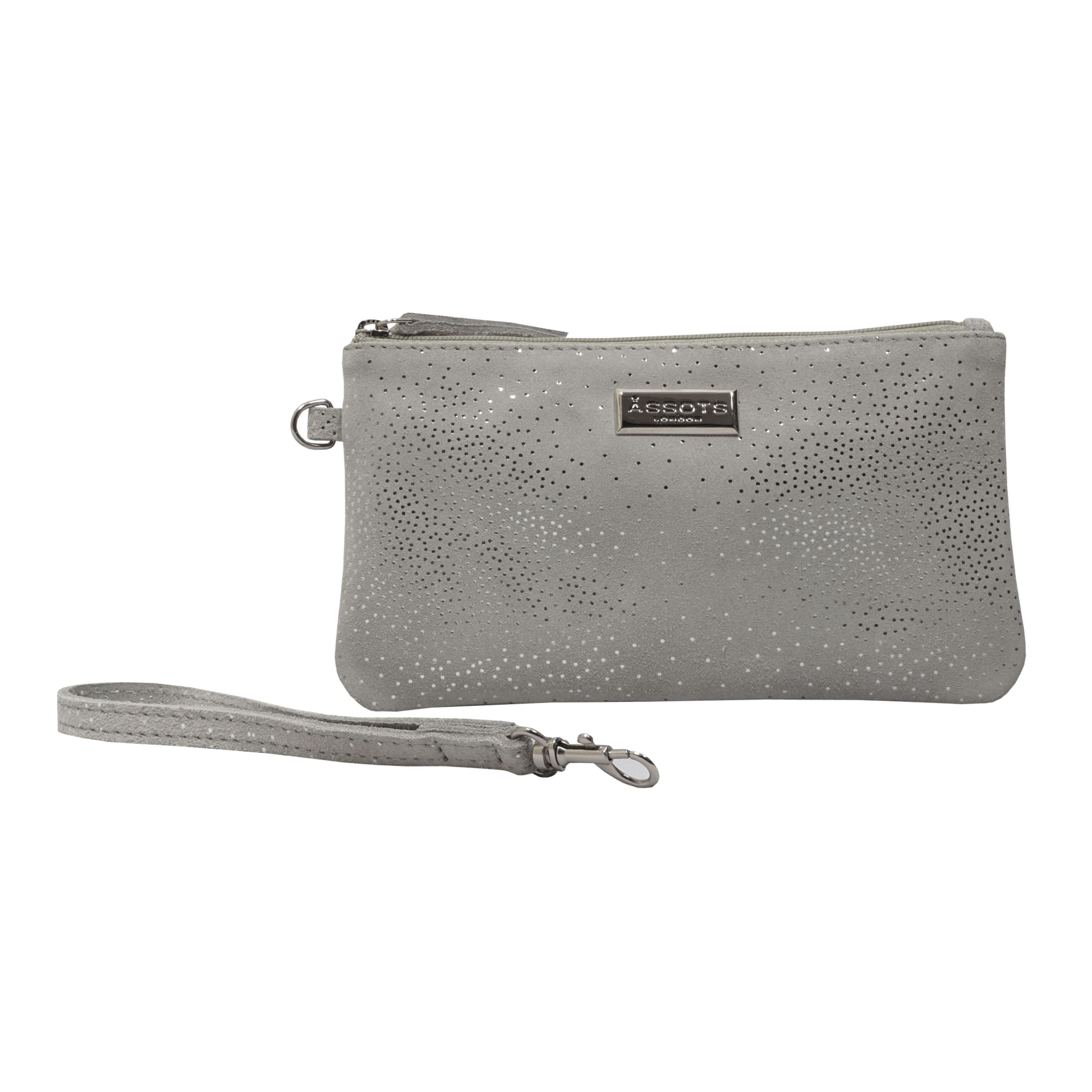 'KAREN' Grey Suede Leather with Silver Embellishment Wristlet Clutch Bag