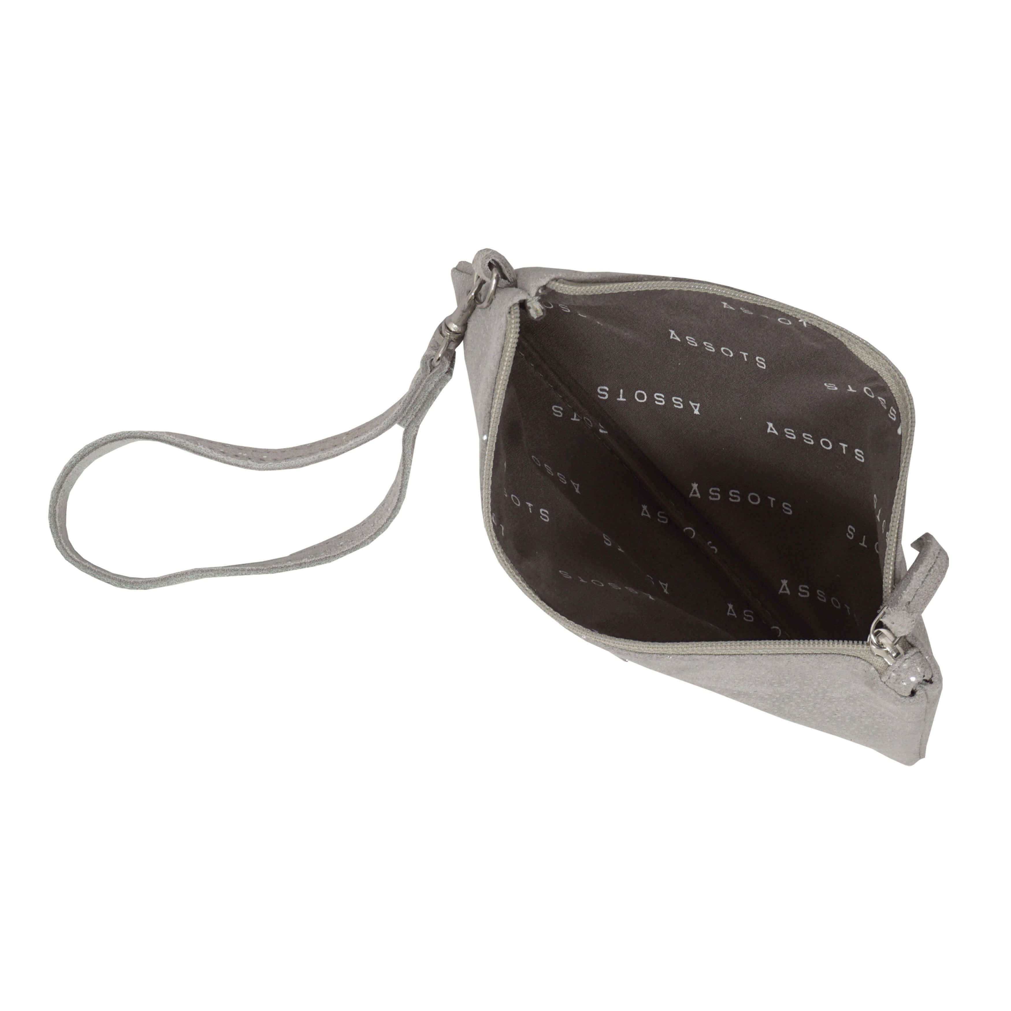 'KAREN' Grey Suede Leather with Silver Embellishment Wristlet Clutch Bag