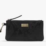 'KAREN' Black Snake Print Real Leather Wristlet Clutch Bag
