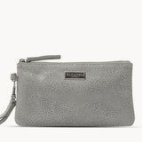 'KAREN' Grey Suede Leather with Silver Embellishment Wristlet Clutch Bag