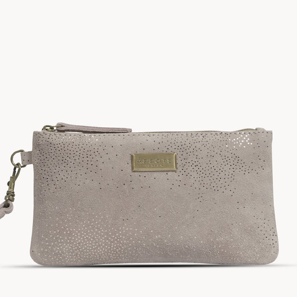 'KAREN' Pink Suede Leather with Rose Gold Embellishment Wristlet Clutch Bag
