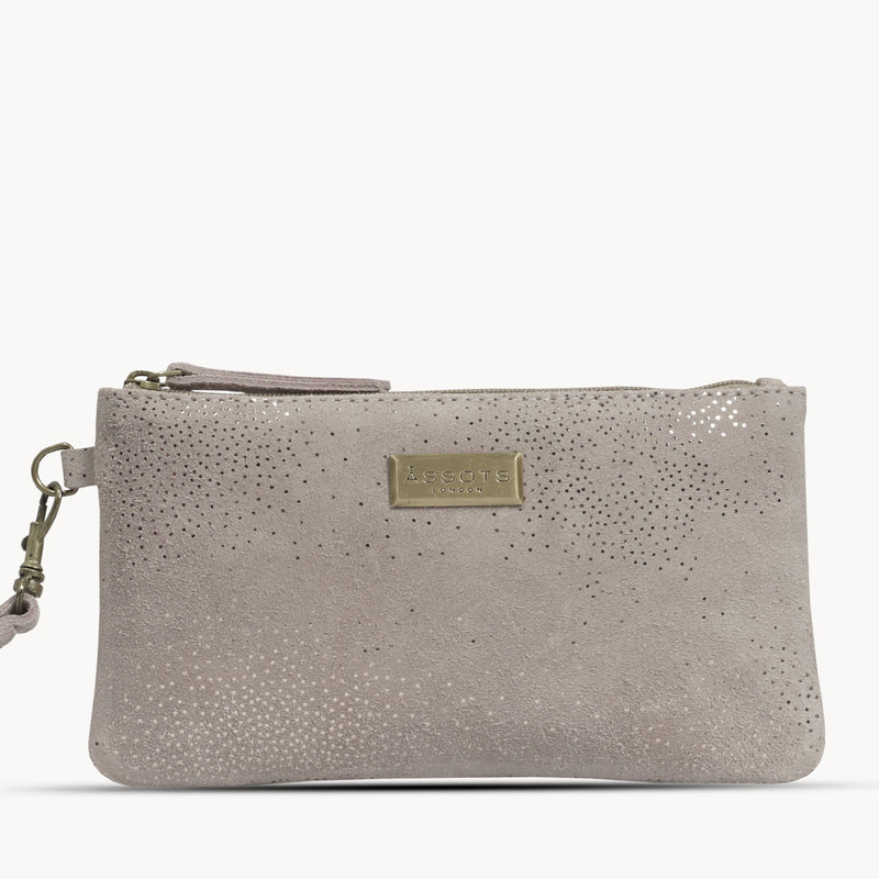 'KAREN' Pink Suede Leather with Rose Gold Embellishment Wristlet Clutch Bag