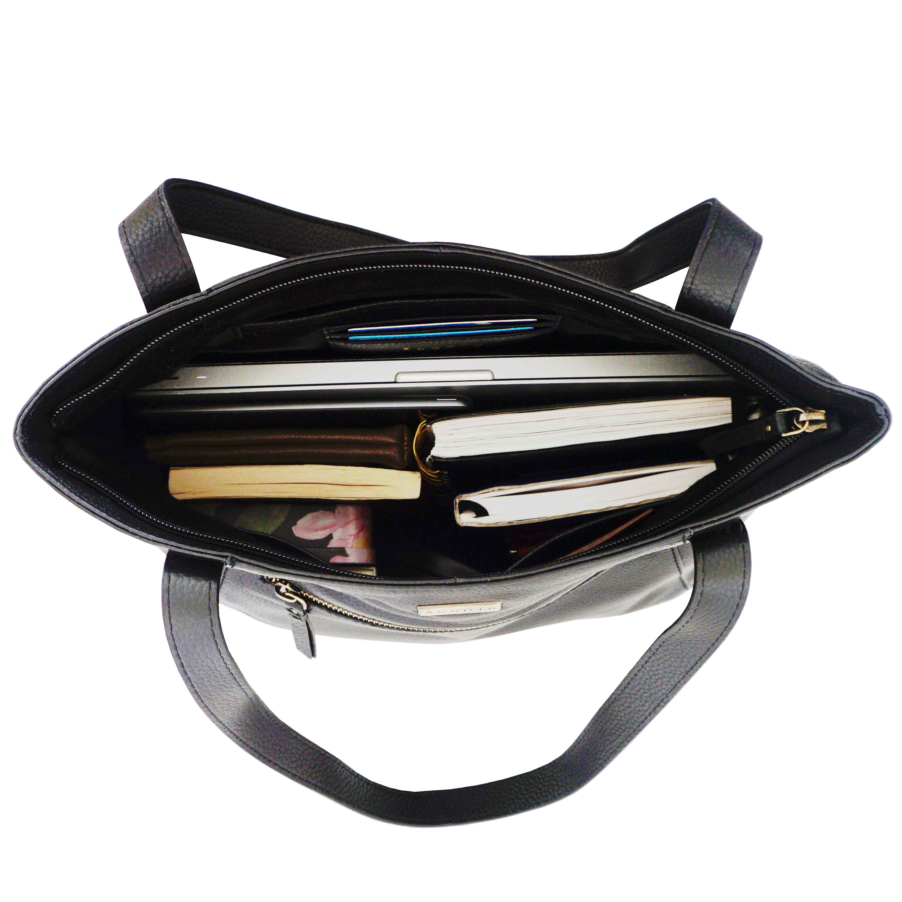 'KATE' Black Soft Natural Pebble Grain Leather Tote Bag