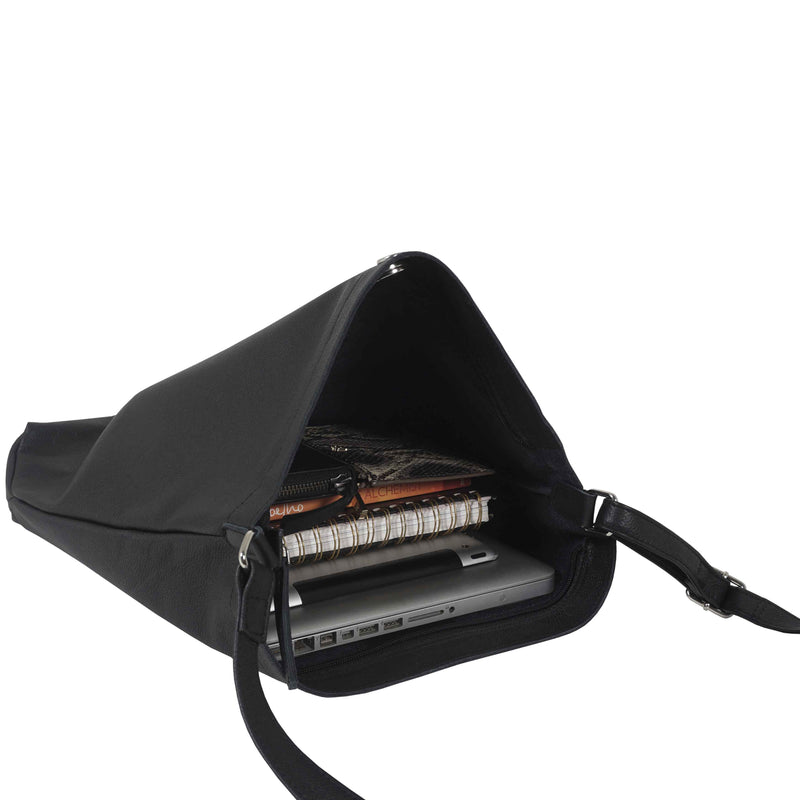 'KENDAL' Black Pebble Grain Real Leather Unlined Crossbody Hobo Bag