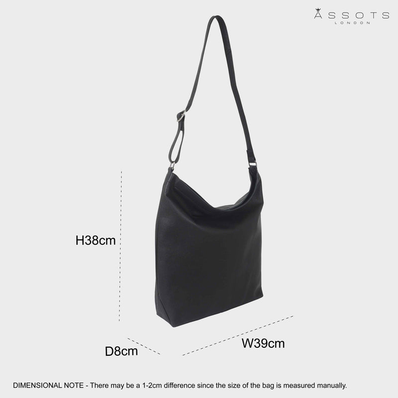 'KENDAL' Black Pebble Grain Real Leather Unlined Crossbody Hobo Bag