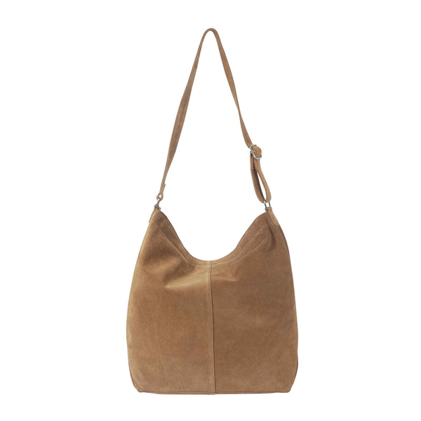 'KENDAL' Tan Suede Real Leather Slouchy Hobo Crossbody Bag
