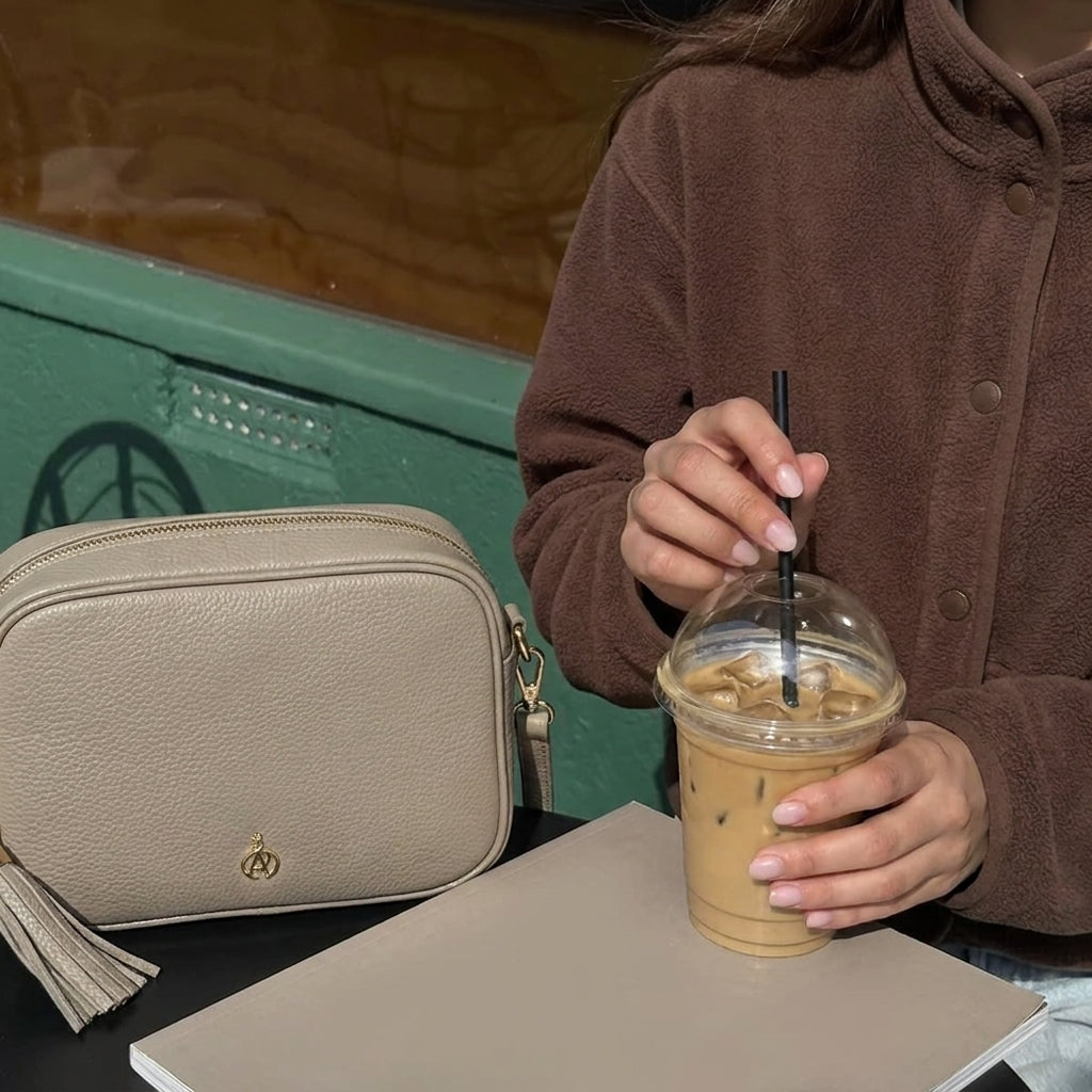 'KENT' Fog Grey Pebble Grain Real Leather Crossbody Bag