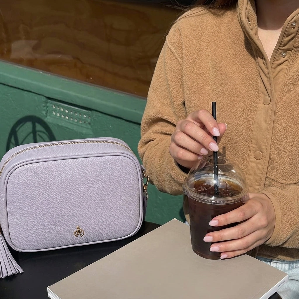 'KENT' Lilac Pebble Grain Real Leather Crossbody Bag