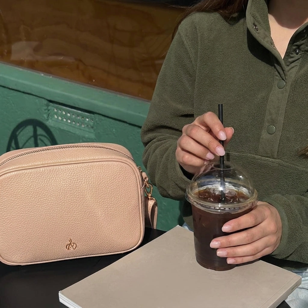 'KENT' Peach Pebble Grain Real Leather Crossbody Bag