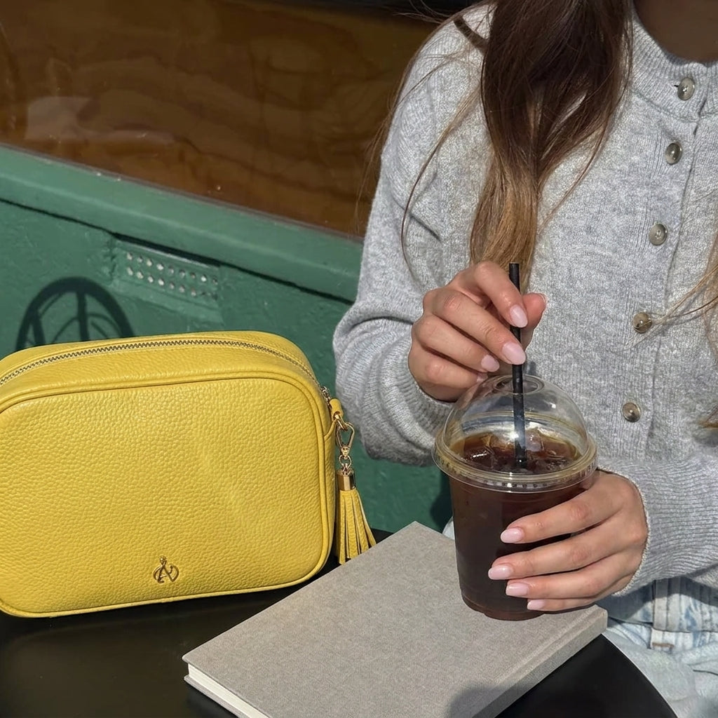 'KENT' Sunflower Pebble Grain Real Leather Crossbody Bag