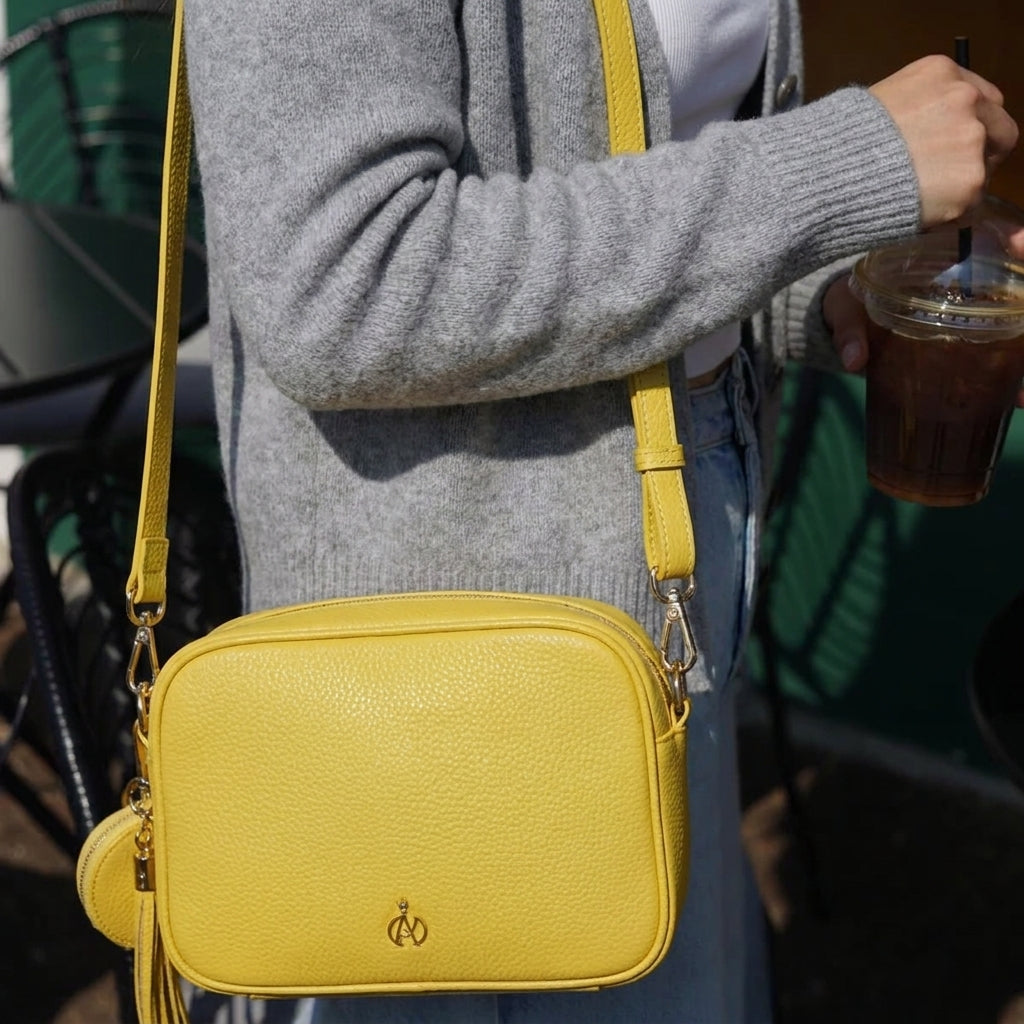 'KENT' Sunflower Pebble Grain Real Leather Crossbody Bag