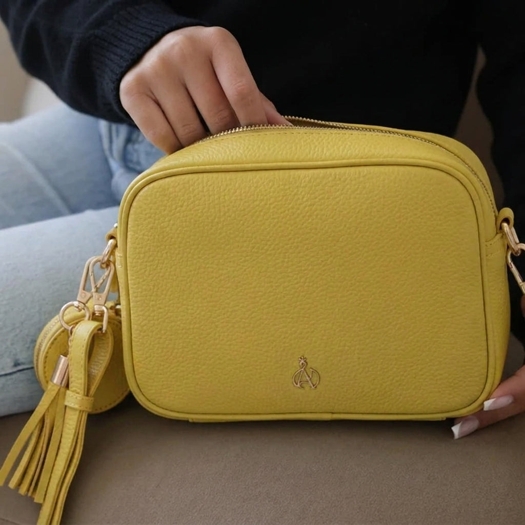 'KENT' Sunflower Pebble Grain Real Leather Crossbody Bag