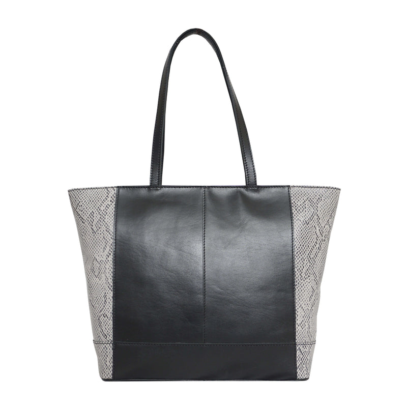 'Klara' Black Animal Snake Print Real Leather Designer Tote Bag