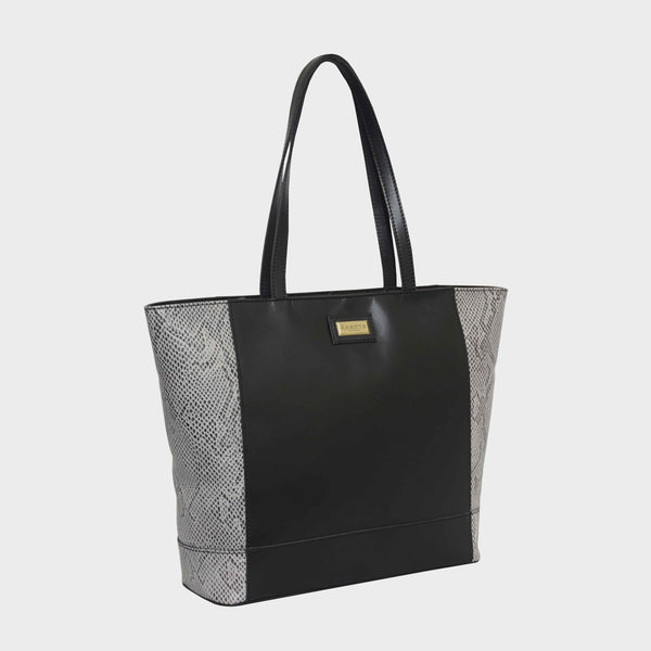 'Klara' Black Animal Snake Print Real Leather Designer Tote Bag