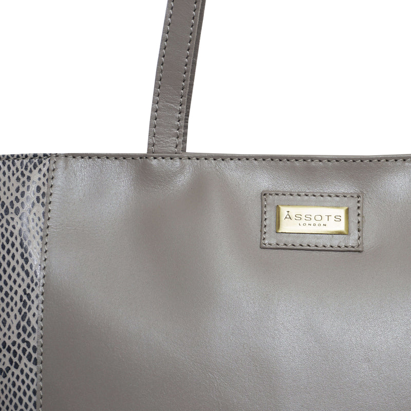 'Klara' Grey Animal Snake Print Real Leather Designer Tote Bag