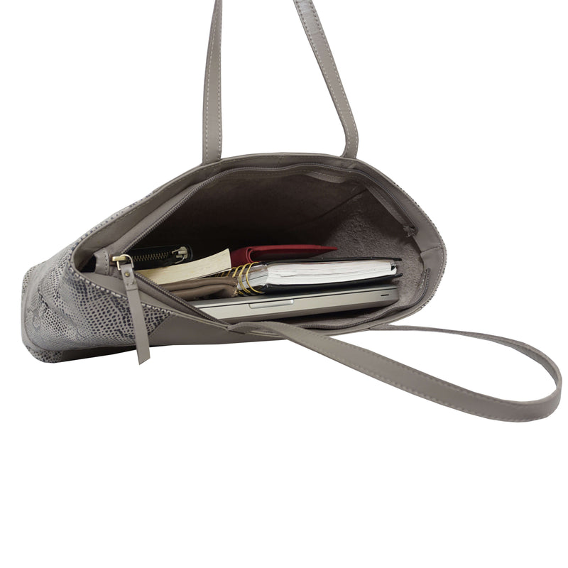 'Klara' Grey Animal Snake Print Real Leather Designer Tote Bag
