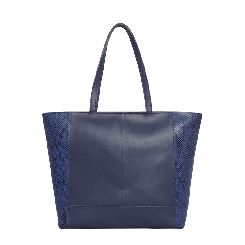 'Klara' Navy Animal Snake Print Real Leather Designer Tote Bag