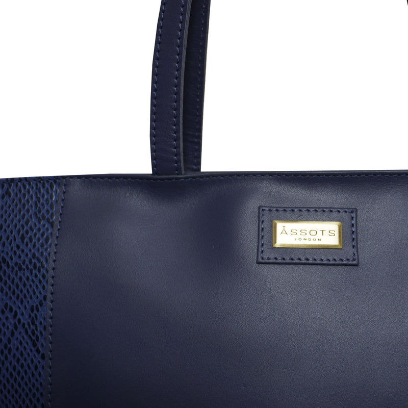 'Klara' Navy Animal Snake Print Real Leather Designer Tote Bag