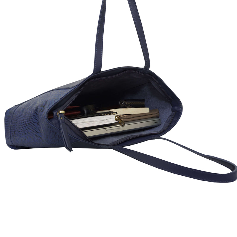 'Klara' Navy Animal Snake Print Real Leather Designer Tote Bag