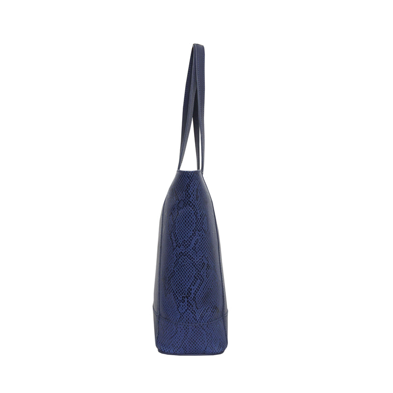 'Klara' Navy Animal Snake Print Real Leather Designer Tote Bag