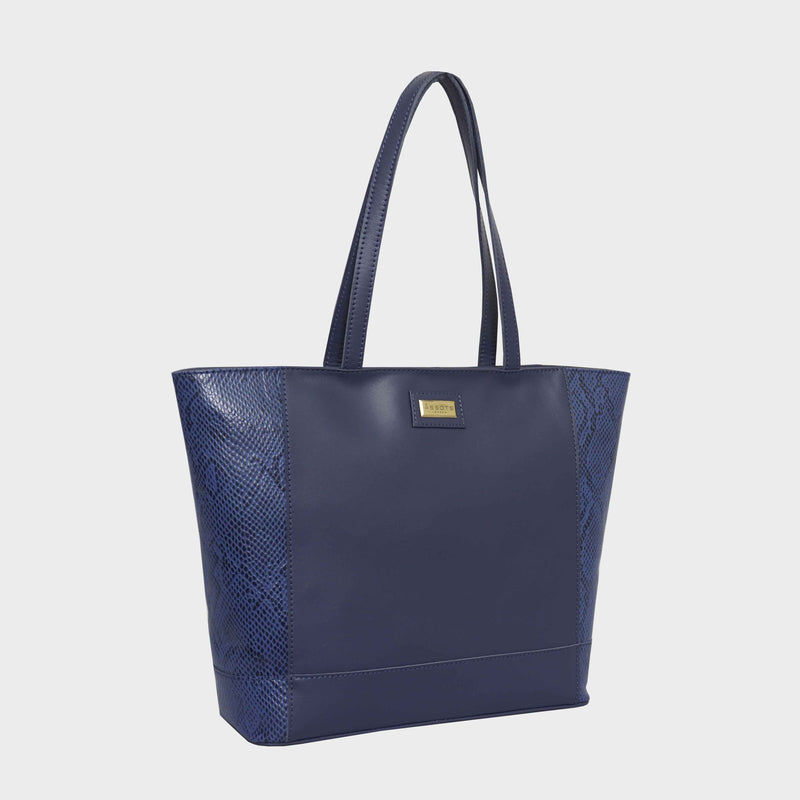 'Klara' Navy Animal Snake Print Real Leather Designer Tote Bag