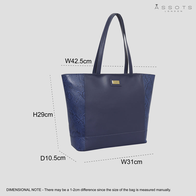 'Klara' Navy Animal Snake Print Real Leather Designer Tote Bag