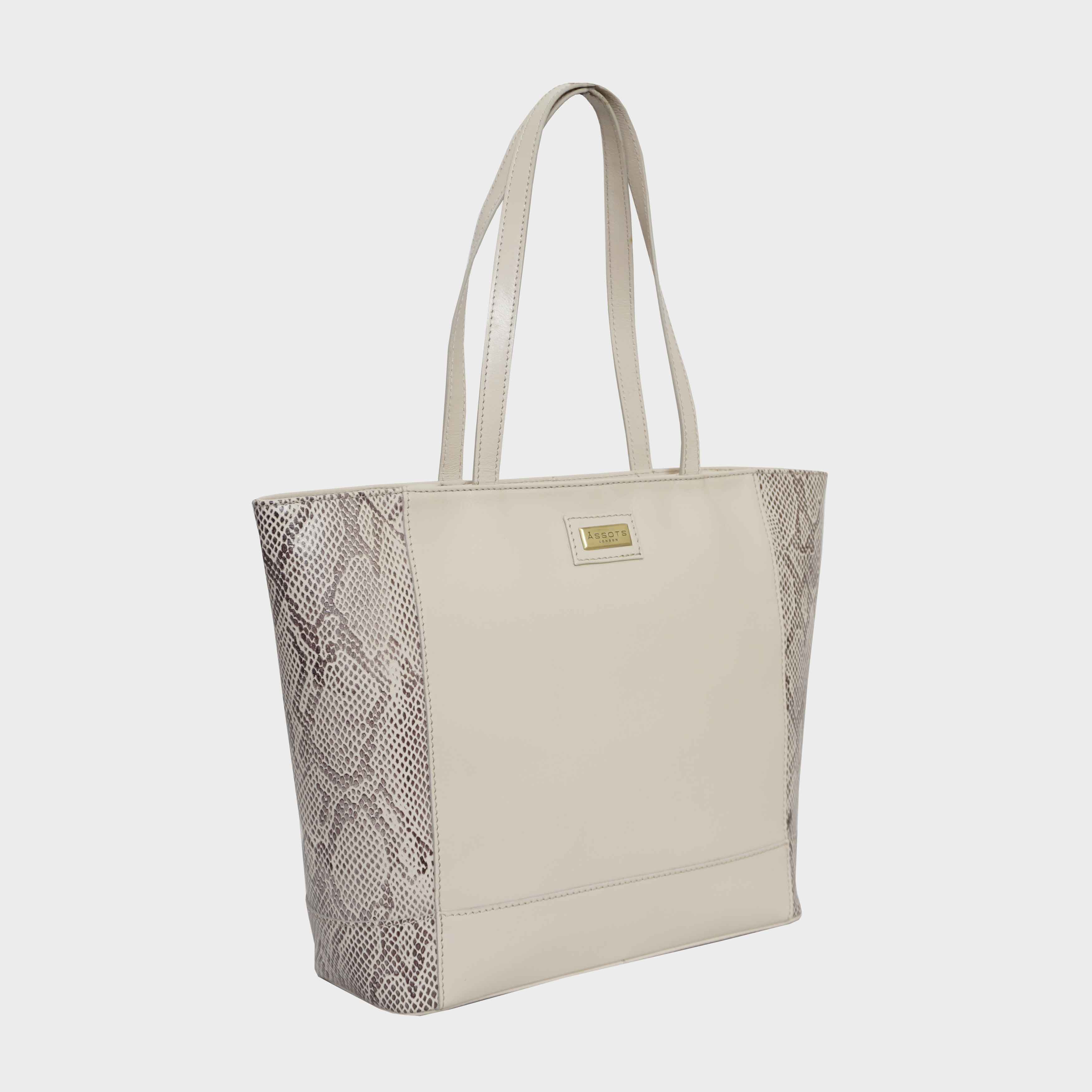 'Klara' Nude Animal Snake Print Real Leather Designer Tote Bag