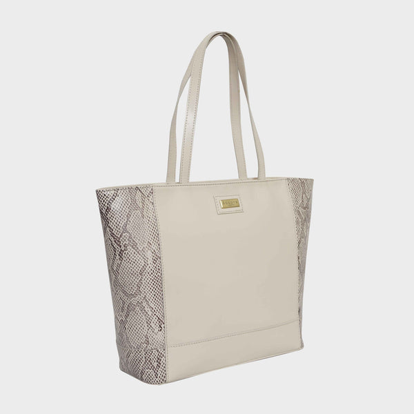 'Klara' Nude Animal Snake Print Real Leather Designer Tote Bag