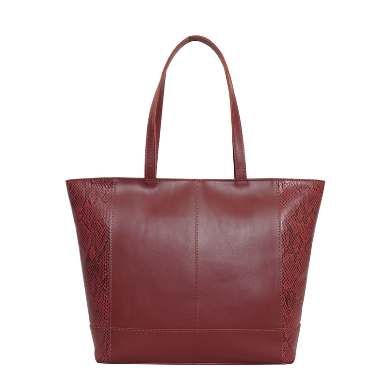 'Klara' Red Animal Snake Print Real Leather Designer Tote Bag