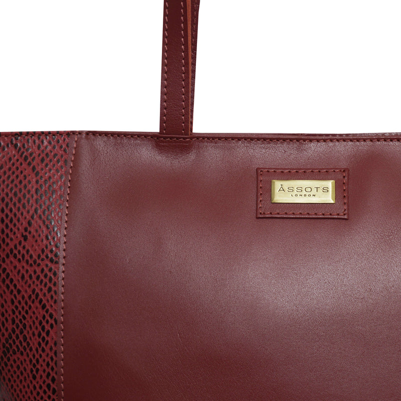 'Klara' Red Animal Snake Print Real Leather Designer Tote Bag