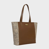 'Klara' Tan Animal Snake Print Real Leather Designer Tote Bag