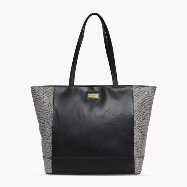 'Klara' Black Animal Snake Print Real Leather Designer Tote Bag