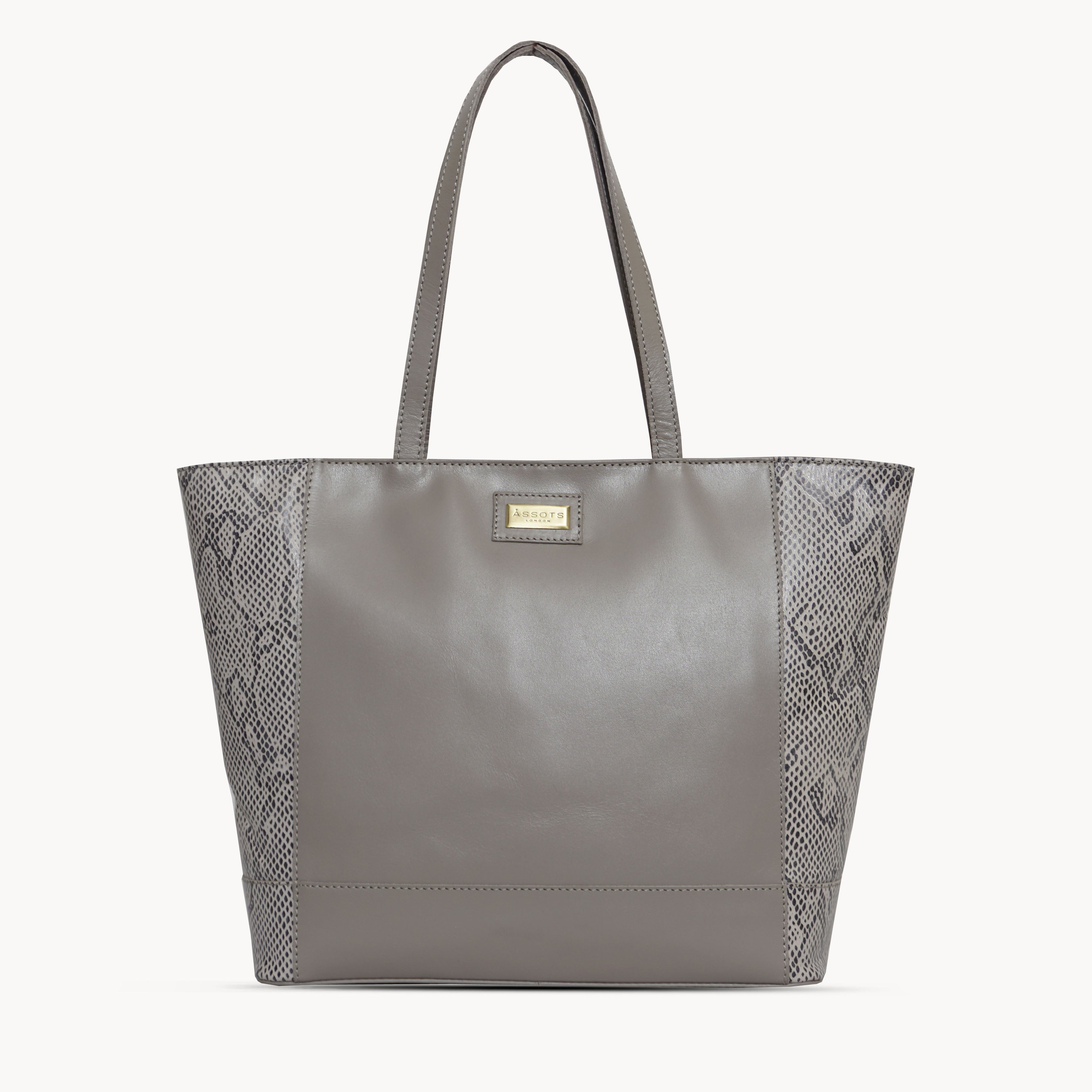 'Klara' Grey Animal Snake Print Real Leather Designer Tote Bag