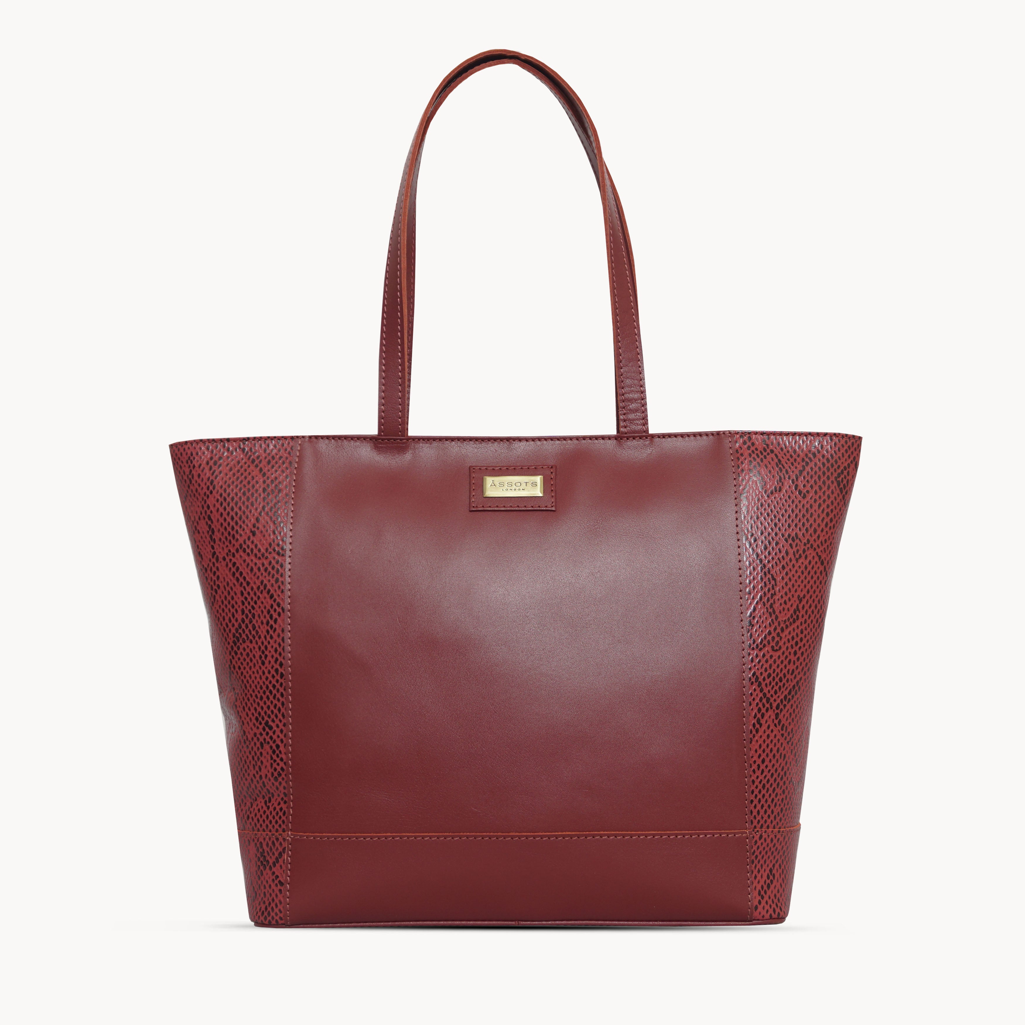 'Klara' Red Animal Snake Print Real Leather Designer Tote Bag