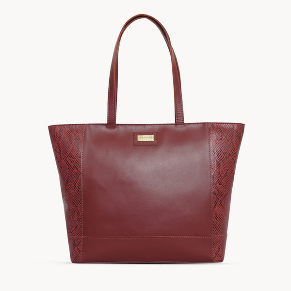'Klara' Red Animal Snake Print Real Leather Designer Tote Bag