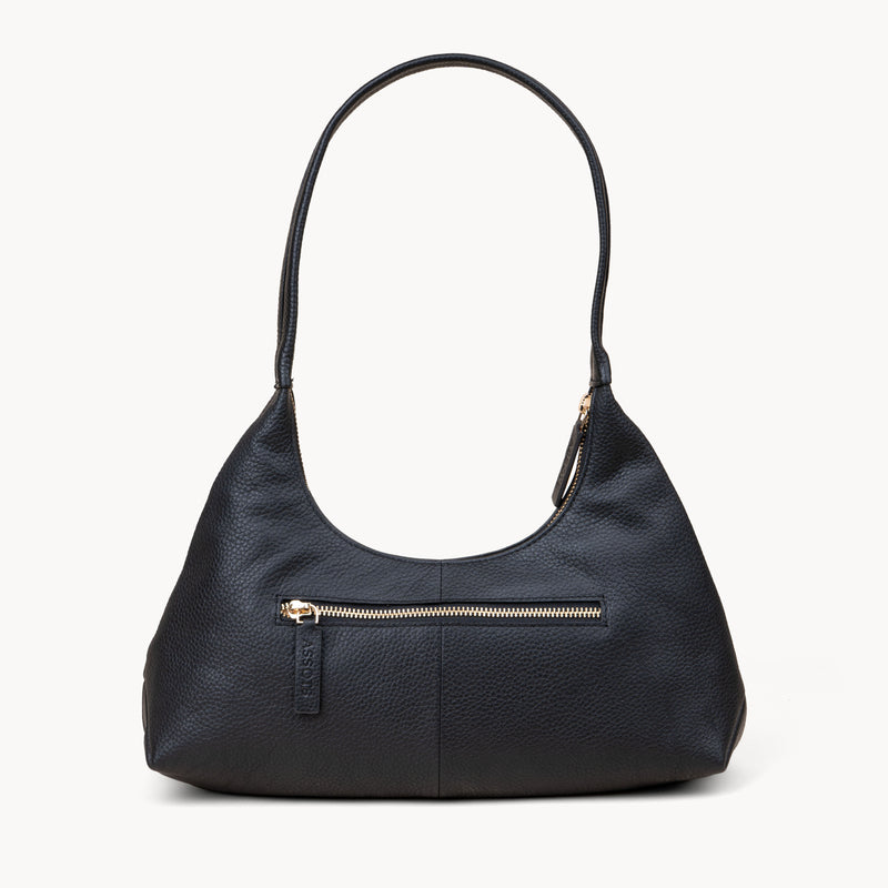 'LARA' Black Pebble Grain Real Leather Slouchy Shoulder Bag