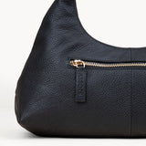 'LARA' Black Pebble Grain Real Leather Slouchy Shoulder Bag