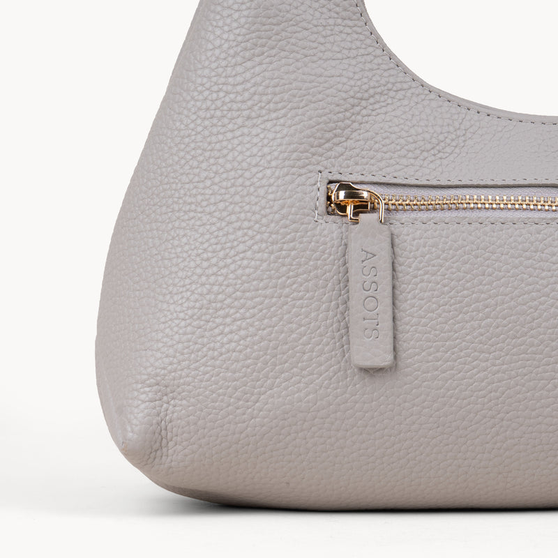 'LARA' Ice Grey Pebble Grain Real Leather Slouchy Shoulder Bag