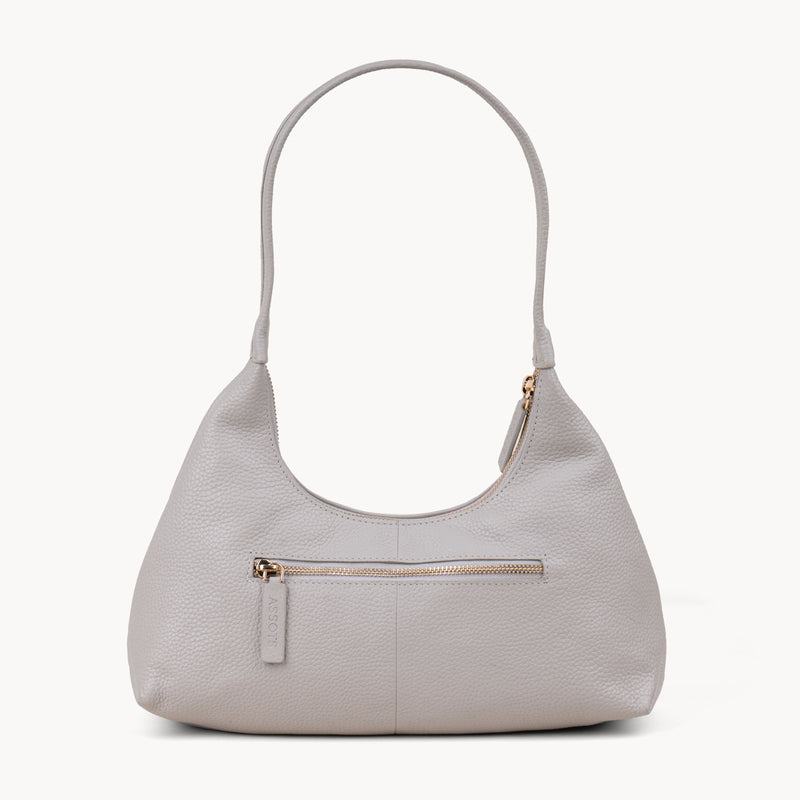 'LARA' Ice Grey Pebble Grain Real Leather Slouchy Shoulder Bag