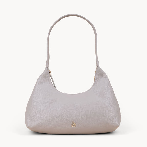 'LARA' Ice Grey Pebble Grain Real Leather Slouchy Shoulder Bag