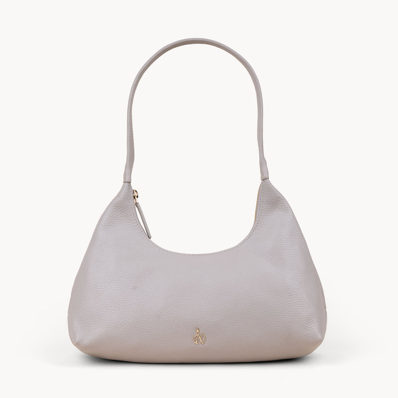 'LARA' Ice Grey Pebble Grain Real Leather Slouchy Shoulder Bag