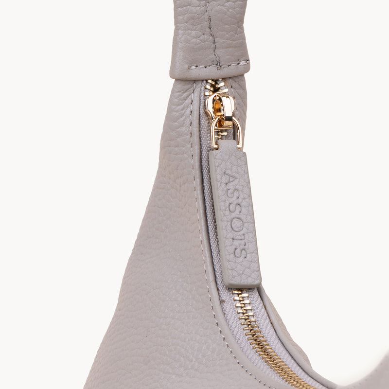'LARA' Ice Grey Pebble Grain Real Leather Slouchy Shoulder Bag