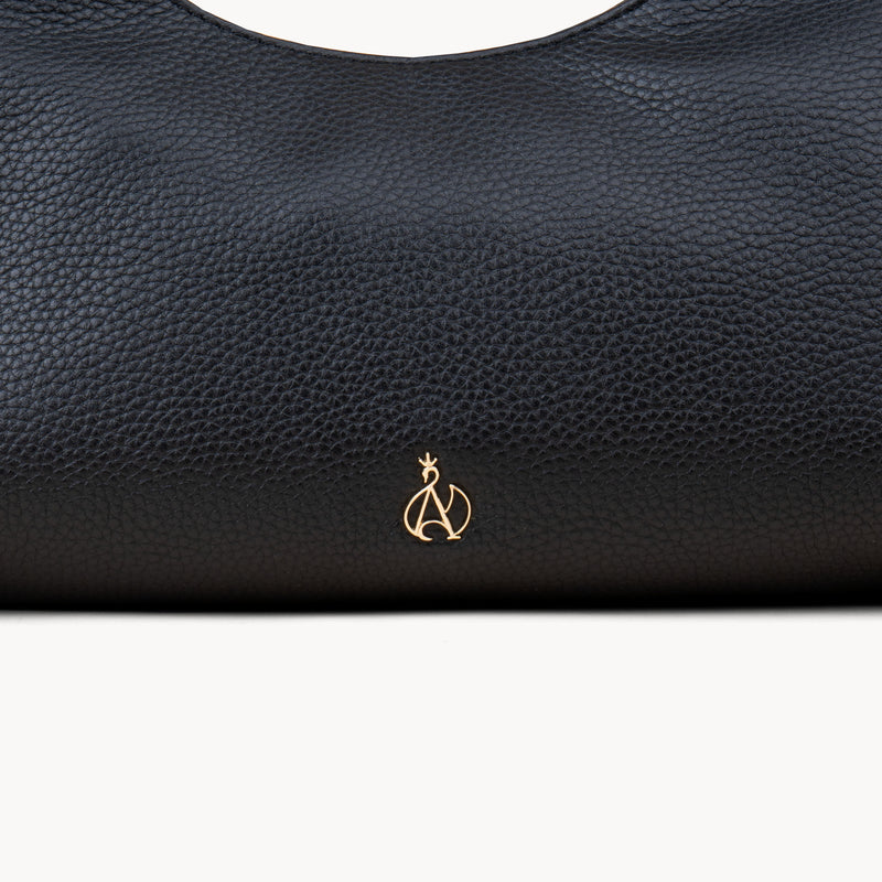 'LARA' Black Pebble Grain Real Leather Slouchy Shoulder Bag