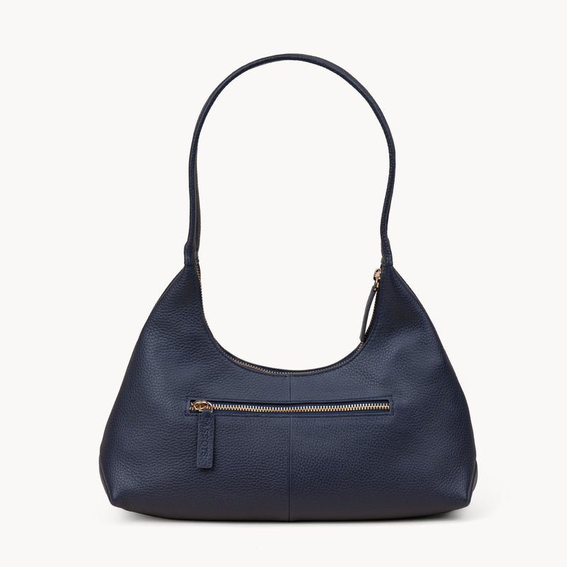 'LARA' Navy Pebble Grain Real Leather Slouchy Shoulder Bag
