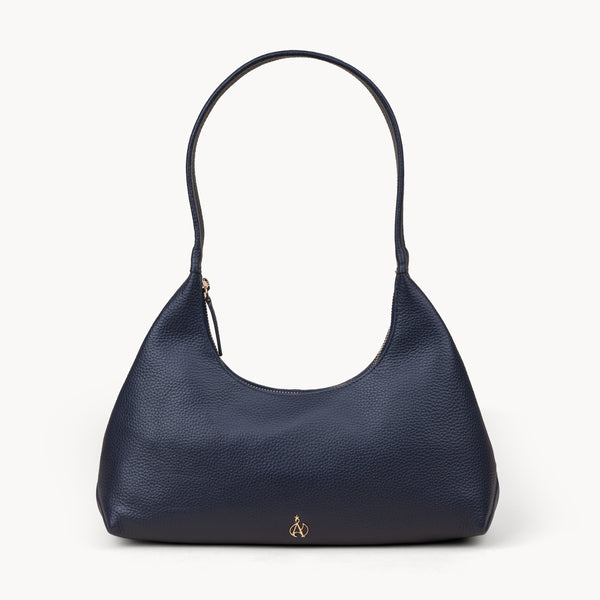 'LARA' Navy Pebble Grain Real Leather Slouchy Shoulder Bag