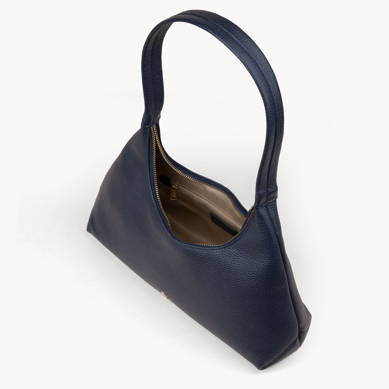 'LARA' Navy Pebble Grain Real Leather Slouchy Shoulder Bag