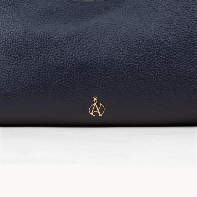 'LARA' Navy Pebble Grain Real Leather Slouchy Shoulder Bag