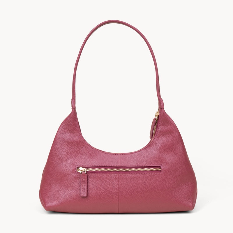 'LARA' Carmine Pink Pebble Grain Real Leather Slouchy Shoulder Bag