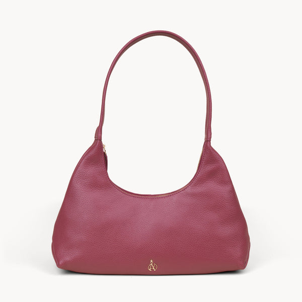 'LARA' Carmine Pink Pebble Grain Real Leather Slouchy Shoulder Bag