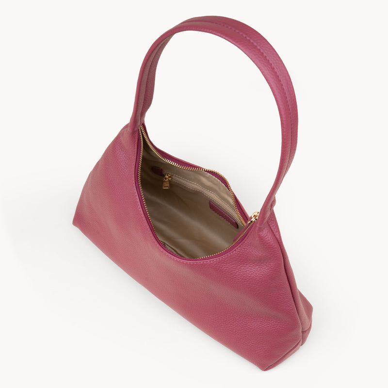 'LARA' Carmine Pink Pebble Grain Real Leather Slouchy Shoulder Bag